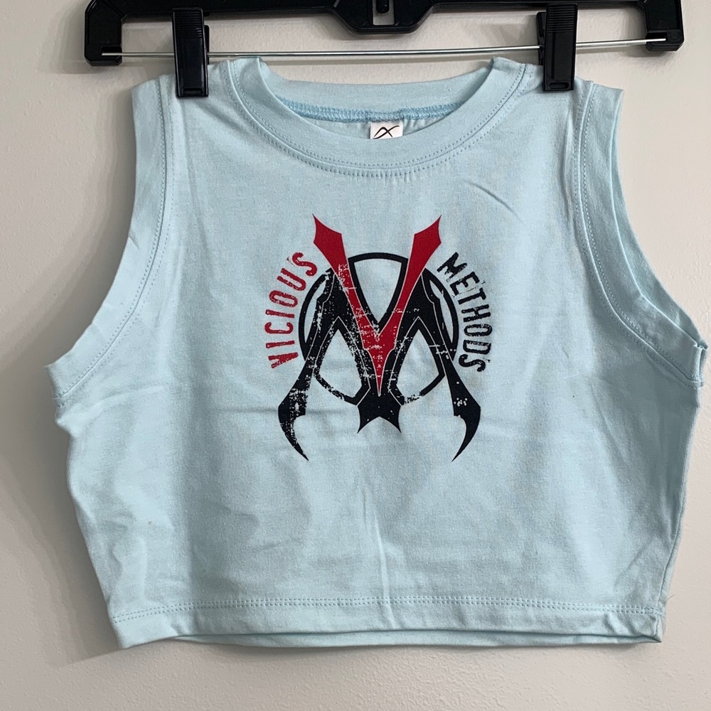 New. Vicious Methods Light Blue Graphic Crop Tank Top